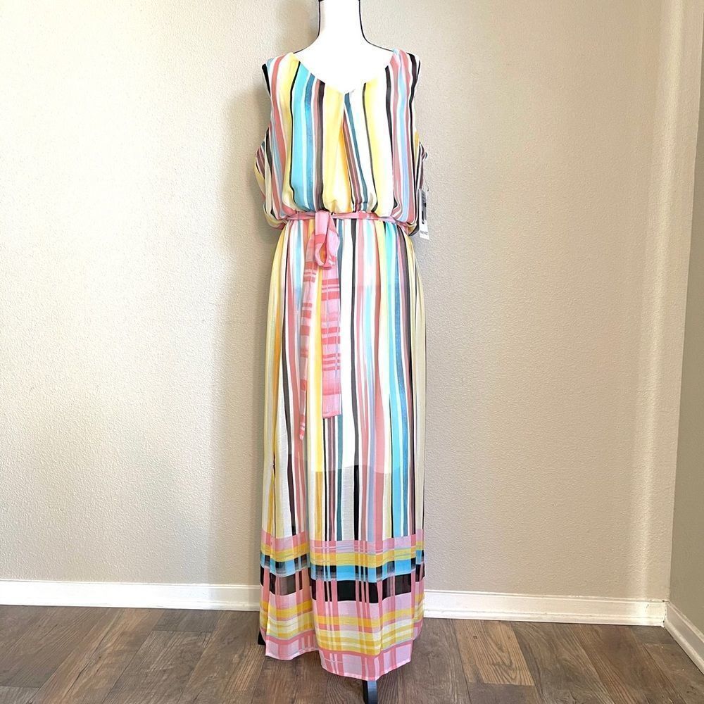 Nine West Sleeveless Printed Chiffon Maxi Dress - Picture 6 of 11